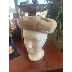Vintage Fur Hat Cream Beret 50s Style Formal Movie Prop Costume